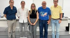 Foto de grupo tras Defensa del TFM De izq. a dcha. Pedro L. Castro, Daniel Montero, Valery Ravelo, y Félix Acosta, de la ULPGC_ y Bernardo Basurco, CIHEAM Zaragoza