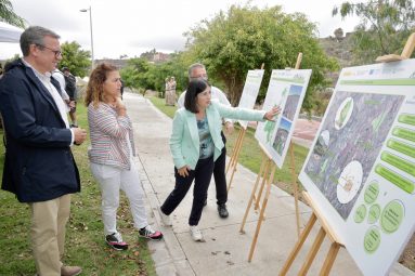 Darias durante la presentación del plan director de infraestructura verde, azul y biodiversidad de la ciudad, junto a Mauricio Roque y Gemma Martínez.