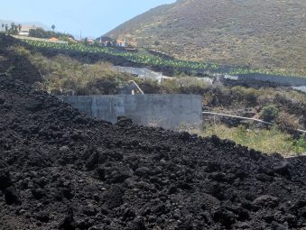 Lengua de lava de la erupción de 2021 por zonas agrarias.